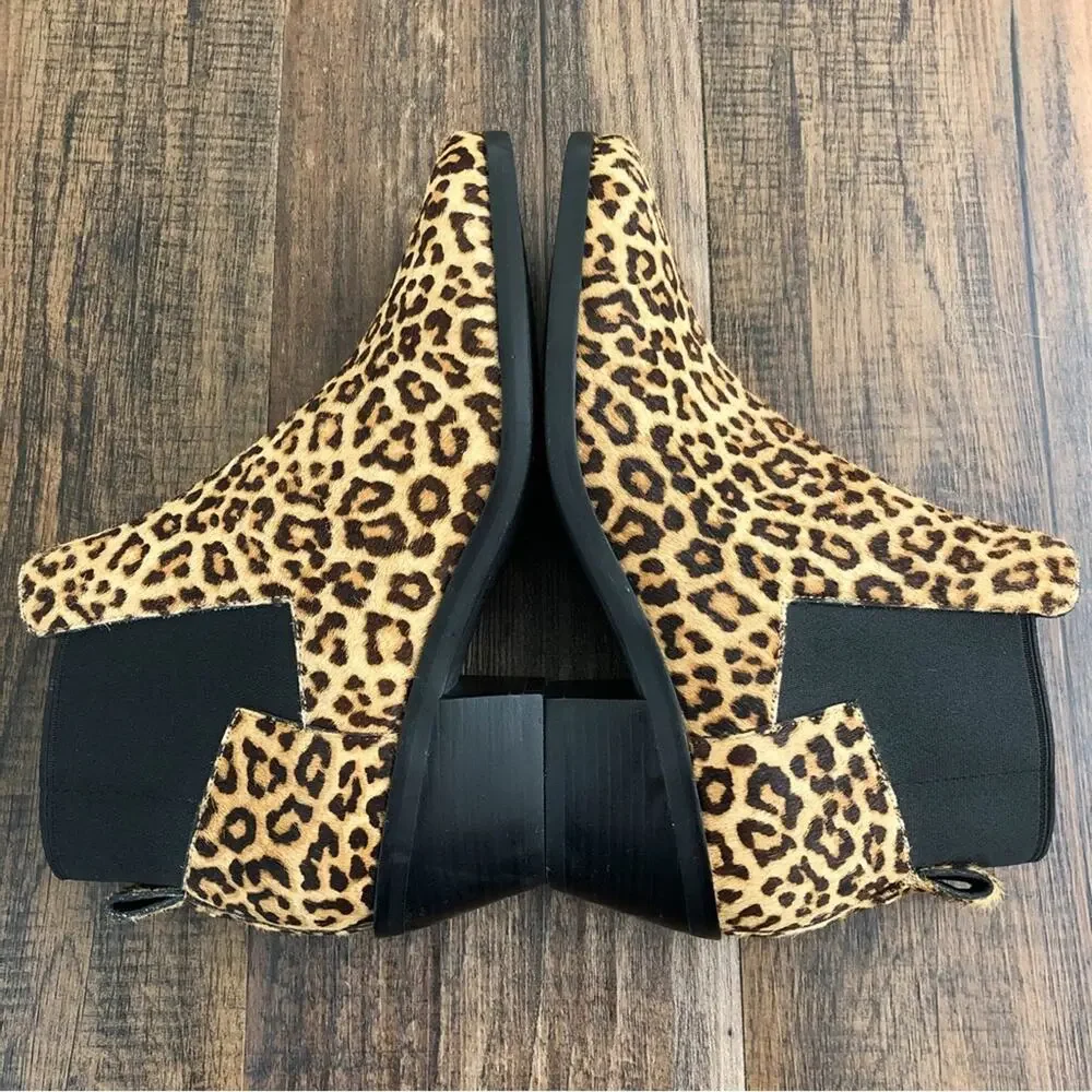 Cole Haan Ankle Bootie Leopard Print Pull On Boot Dyed Calf Hair Size 5.5